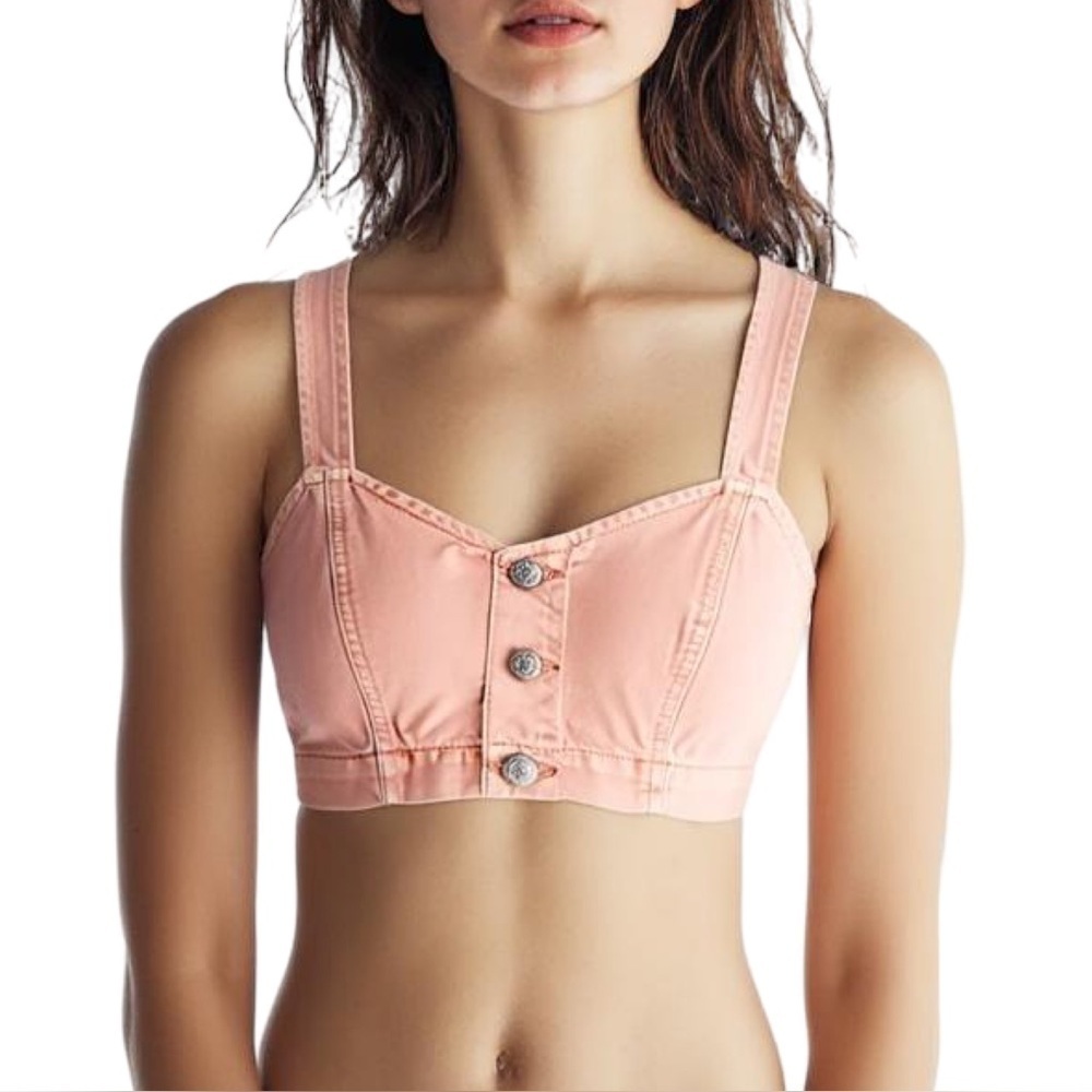 American Eagle | Denim Crop Bra Top 90s Y2K Festival Dusty Rose Summer Tie Strap